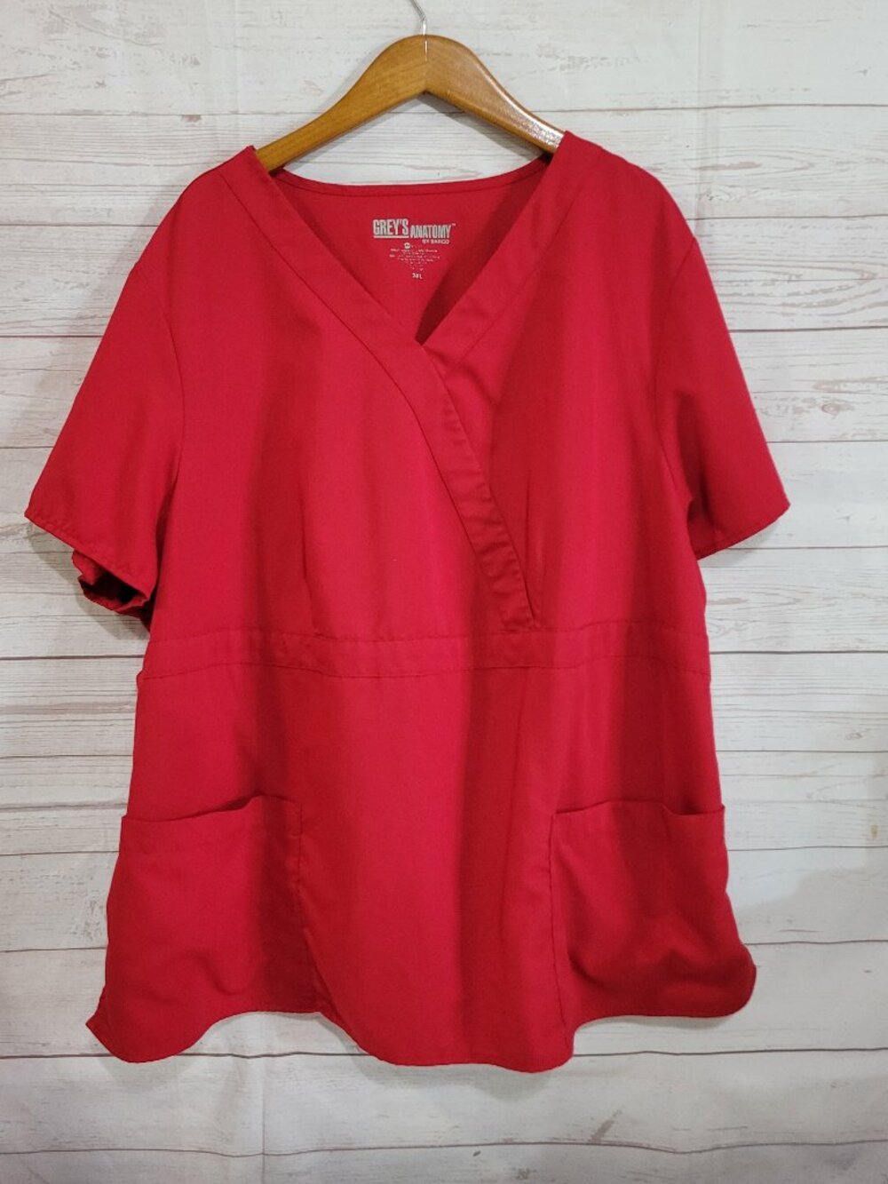 Greys Anatomy Scrub Top Womens 3X Red Pockets V-neck Nursing Healthcare
